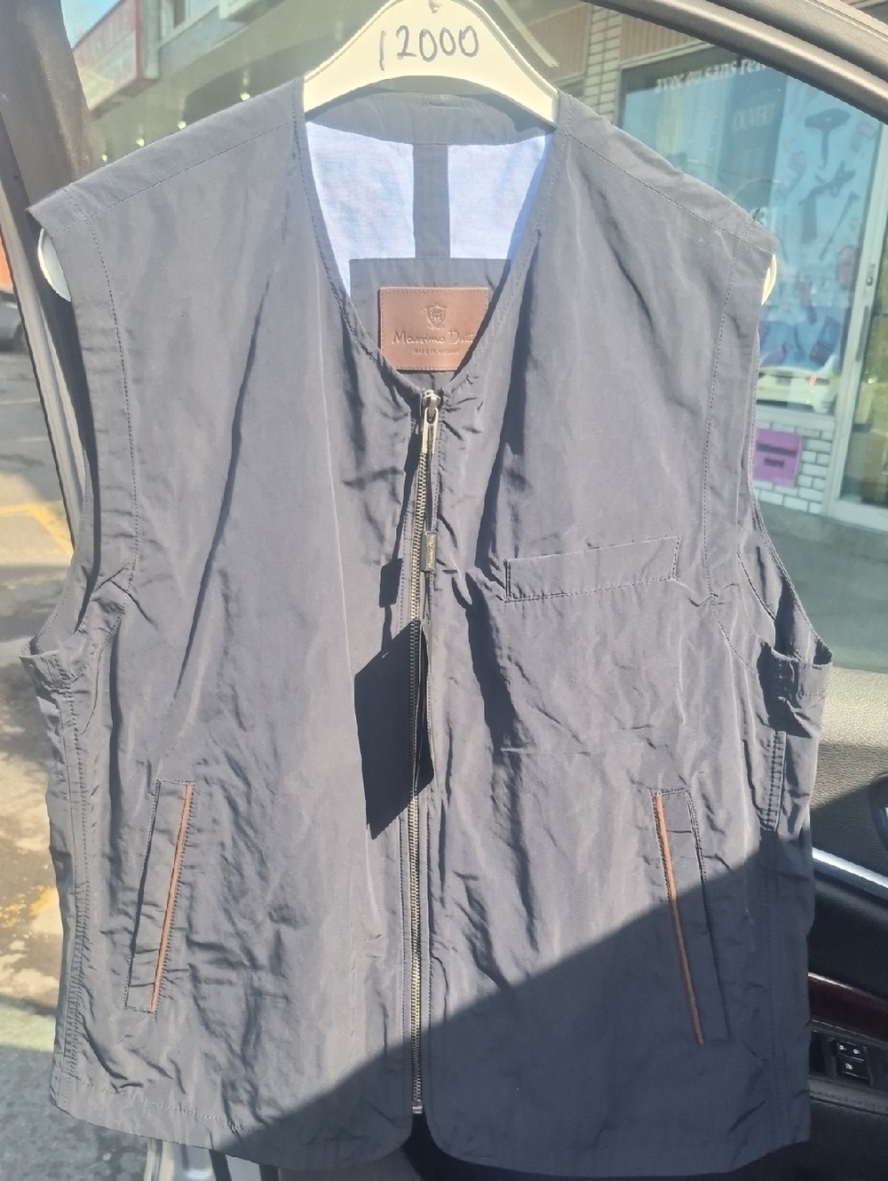 Massimo Dutti Navy Utility Vest with Brown Trim